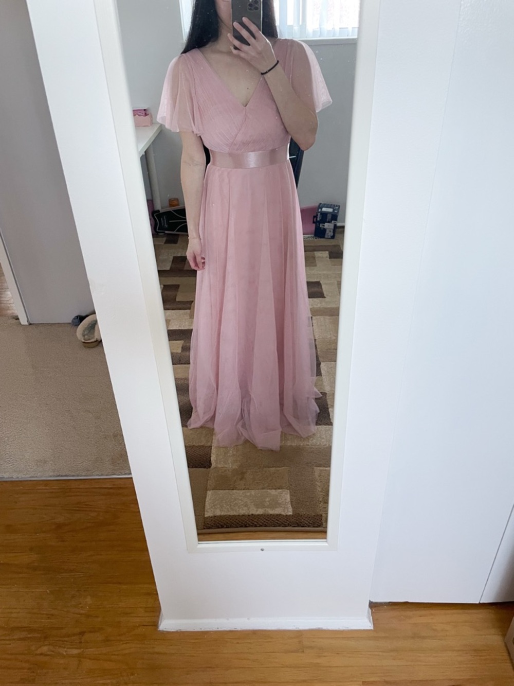 Elegant Pink V-Neck Maxi Dress